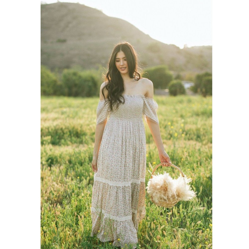NEW Ditsy Floral Smock Square Neck Boho Maxi Dress - Picture 5 of 13
